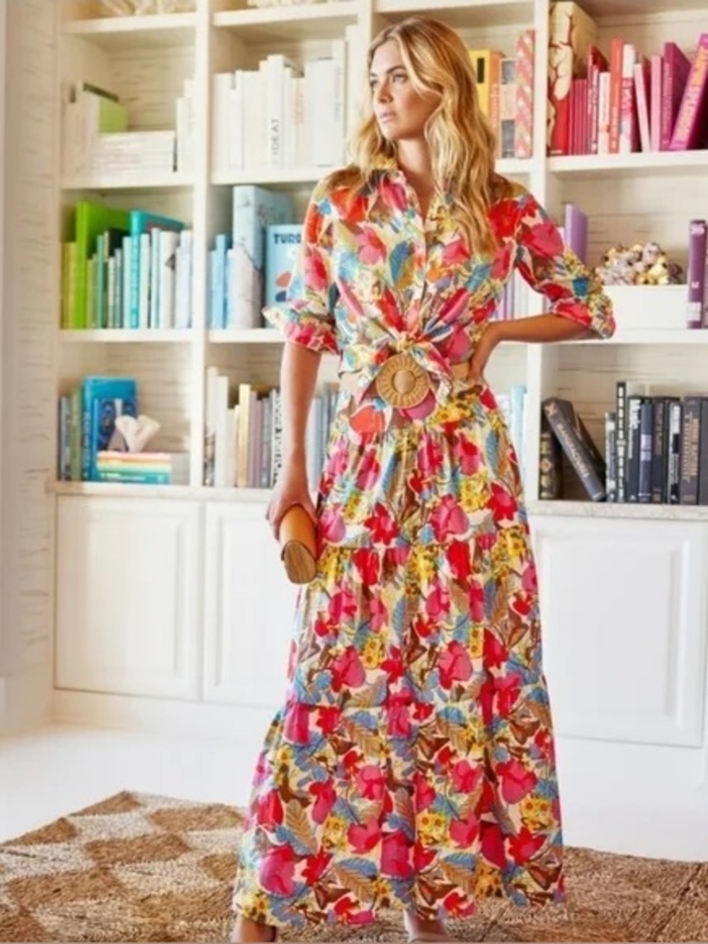 J. McLaughlin Linen Button Front Shirt in Coconut Grove Botanical Floral Preppy